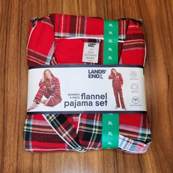 Lands' End Two 2-piece Flannel Pajama Set Red Plaid Women's Size XL - Picture 3 of 3